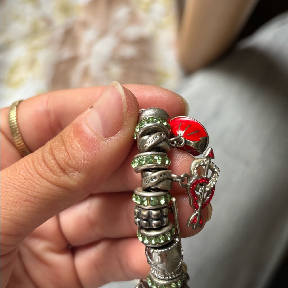 Pandora 925 Sterling Silver Charm Bracelet with Green Crystal Accents - Picture 6 of 6